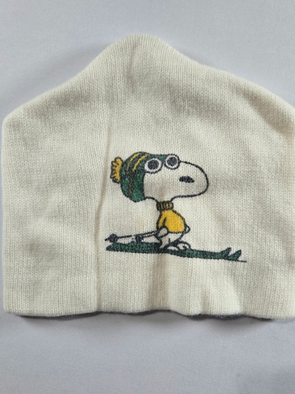 Vintage Peanuts Snoopy Flying Ace Ski Beanie Cream Knit Winter Hat Unbranded